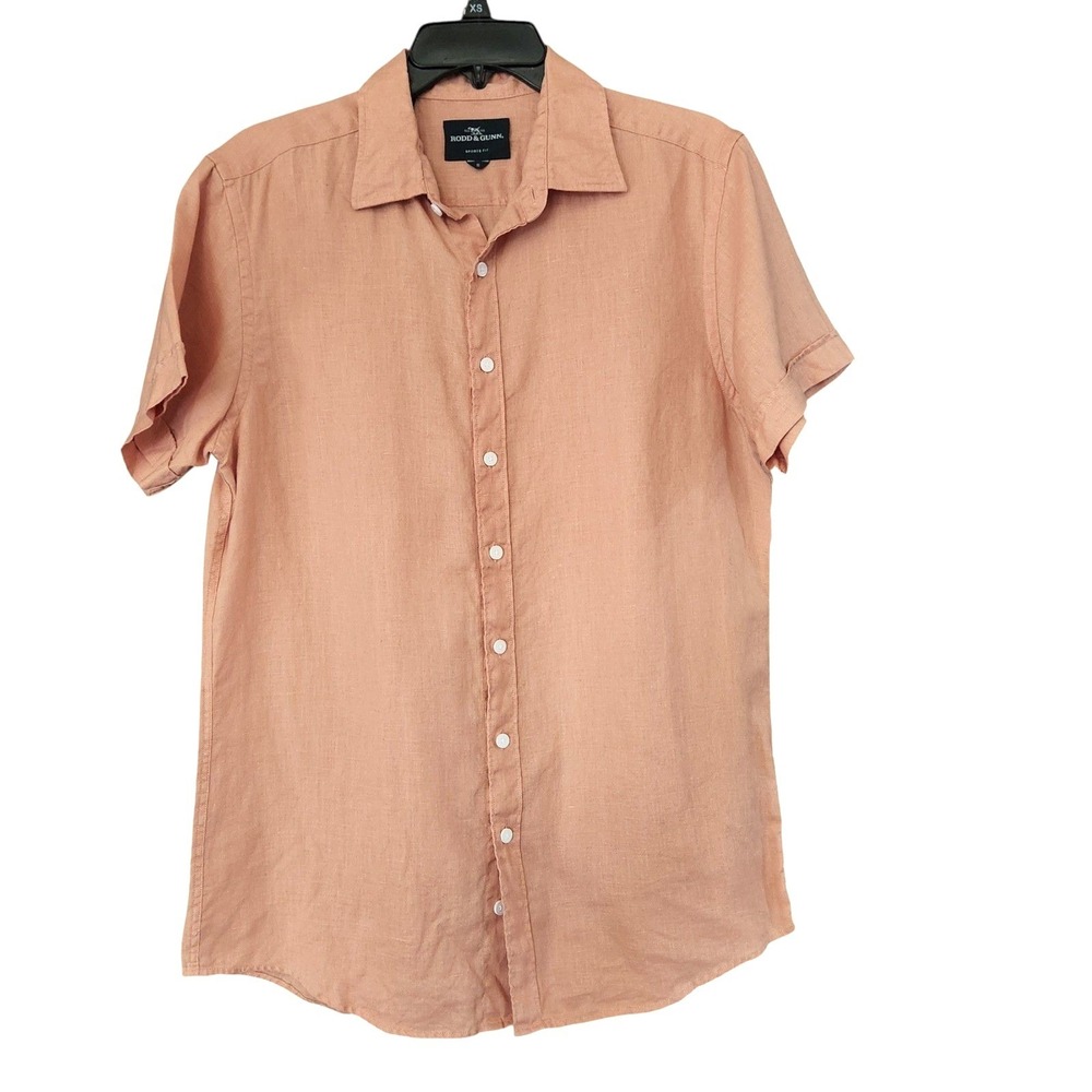 Rodd & Gunn Men's Small Coral Pink 100% Linen Short Sleeve Sports Fit Shirt